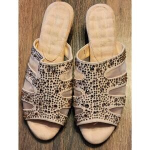 JOAN BOYCE BLUSH MESH RHINESTONE WEDGE SHOES SIZE 9M